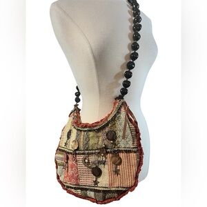 Handmade Boho hippy Fringe Bag with new & recycled fabric kukiu nuts,moon,stars